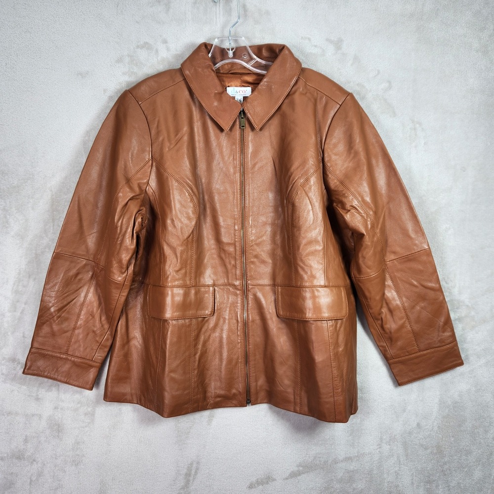Denim & Co Jacket Womens 1X Rust Brown Lamb Leather Zip Front Classic A699906‎